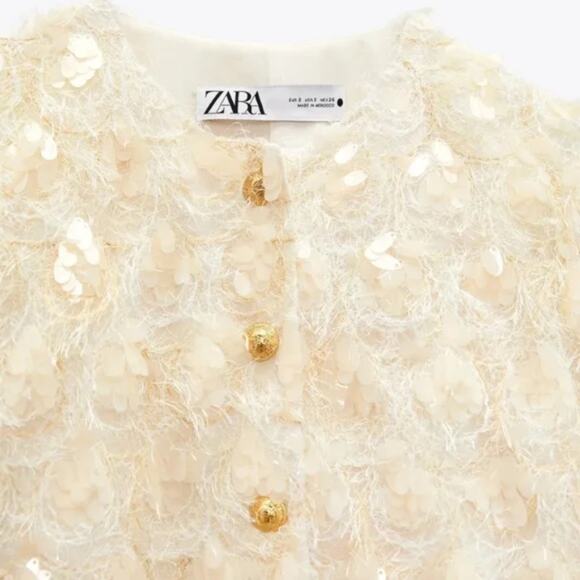 Zara SEQUIN JACKET cream bloggers favorite - size small - Picture 3 of 10